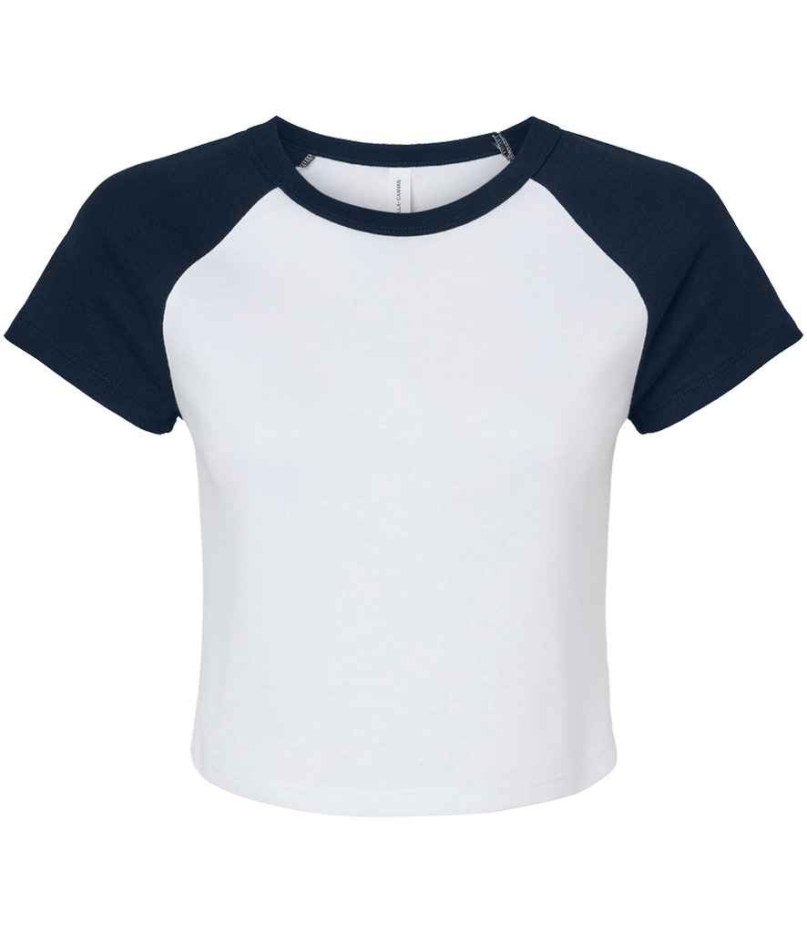 [BL1201 WH/NV XS] Bella Ladies Micro Rib Raglan Baby T-Shirt (White/Navy, XS)