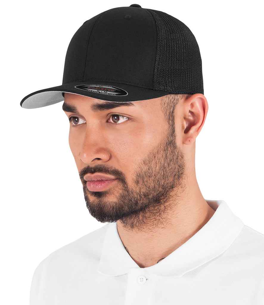 [F6511 DGY S/M] Flexfit Mesh Trucker Cap (Dark Grey, S/M)