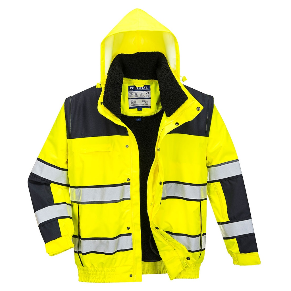 [C466YBRS] Hi-Vis 3-in-1 Contrast Winter Bomber Jacket (Yellow/Black, S)
