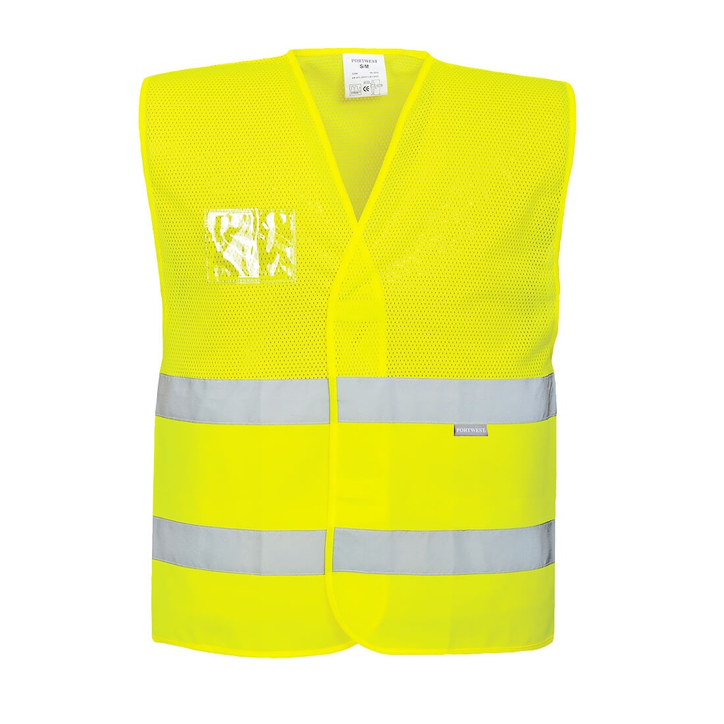 [C494YERS/M] Hi-Vis Half Mesh Two Band Vest (Yellow, S/M)