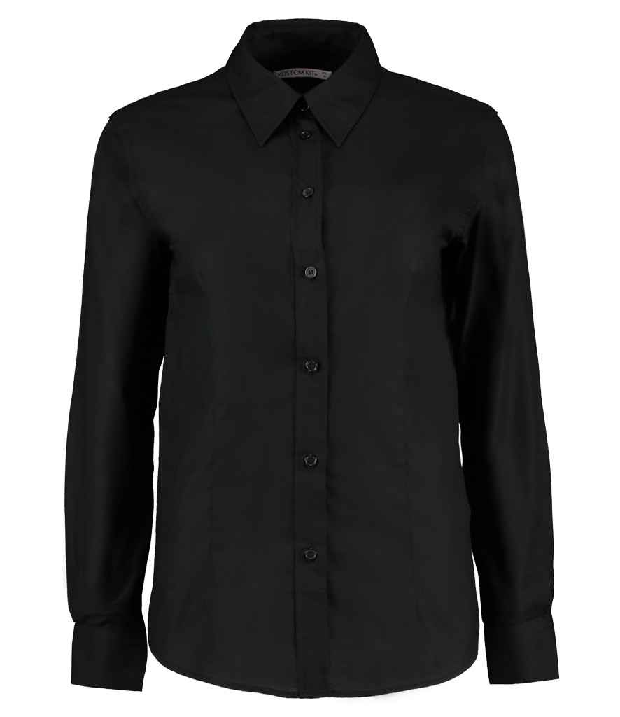 [K361 BLK 8] Kustom Kit Ladies Long Sleeve Tailored Workwear Oxford Shirt (Black, 8)