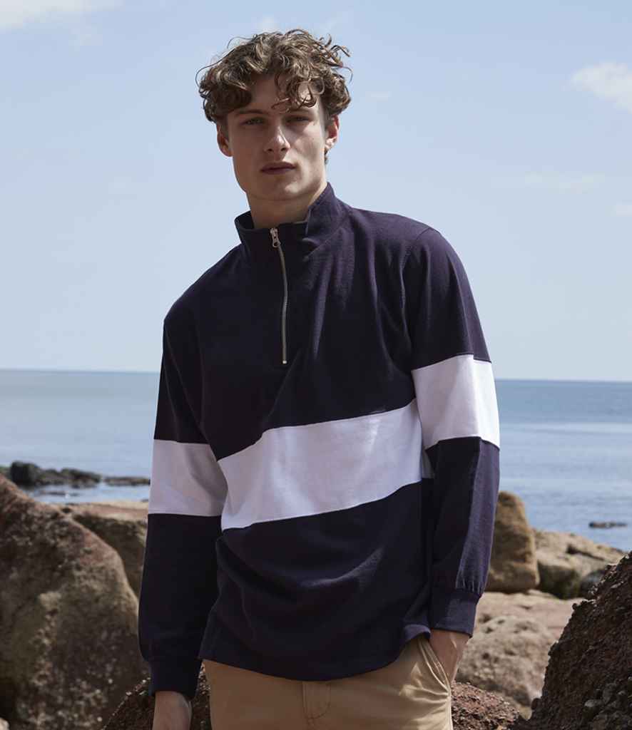 [FR006 NV/WH XS] Front Row Panelled 1/4 Zip Neck Top (XS)