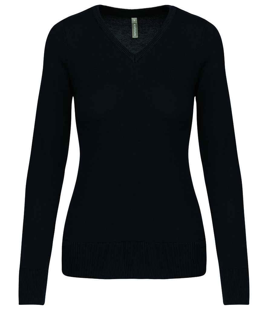 [KB966 DGY XS] Kariban Ladies Cotton Acrylic V Neck Sweater (Dark Grey, XS)